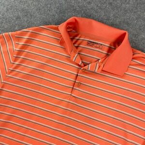 Nike Dri-FIT Mens Polo Shirt L Orange Striped Polyester Short Sleeve Athletic